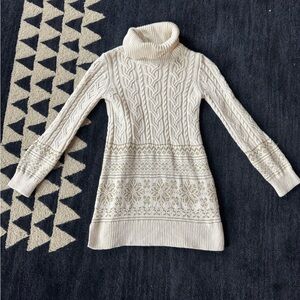Cream Cable Knit Turtleneck Sweater dress